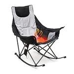 Sunnyfeel Camping Rocking Chair for Adults, Luxury Padded Recliner, Oversized Folding Rocker, Outdoor Lawn Chair (Heated Gray)