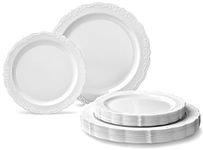 " OCCASIONS " 120 Plates Pack,(60 Guests) Vintage Wedding Party Disposable Plastic Plates Set -60 x 10'' Dinner + 60 x 7.5'' Salad/Dessert (Verona Plain White)