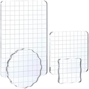 Whaline Large Acrylic Stamp Block Clear Stamping Tools Set with Grid Lines for Art Crafts Scrapbooking, 4 Pack