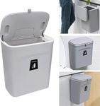 Zollyss Kitchen Hanging Trash Can with Scraper, Wall Mounted Waste Bin, Cabinet Counter Compost Container with Lid and Hook, 26.2x30x23.5 cm (Grey)