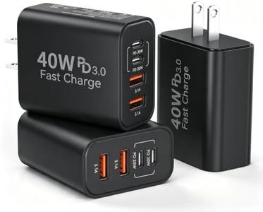 USB C Wall Fast Charger Block, 40W 4-Port Type C Chargers Fast Charging Blocks PD Power Charger Adapter+QC 3.0 USB Multiport Charger Brick for Phone 17/16/15/14/13/12 Pro Max, i-Pad, Galaxy S25-3Pack