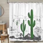 JAWO Cactus Shower Curtain, Western Aztec Shower Curtains for Bathroom, Black White Western Decor, Green Cactus Bathroom Shower Curtain with Hooks, 70X70IN