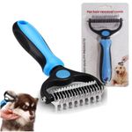 2 In 1 Pet Grooming Tool Dematting Comb for Dogs & Cats 2 Sided Undercoat Rake Deshedding Tool Cat Matted Fur Remover For Long Haired Cat Dog Tangles Removing（BLue）