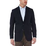Haggar Men's Travel Stretch Tailored Fit 2-Button Side Vent Solid Blazer, Midnight, 48 Long