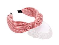 Vogue Hair Accessories Printed Fabric Knot Metal Hairband Headband for Women and Girls (Red_Check_Bow)