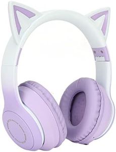 RGB Light Cat Ear Headphone, Foldable 3.5mm Wired Wireless BT Gaming Headset with Detachable Mic, Adjust Headband, Soft Over Ear Music Headset for Girls, Gifts (Purple)