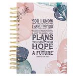 Christian Art Gifts Journal W/Scripture Plans Jeremiah 29:11 Bible Verse White Abstract Leaves 192 Ruled Pages, Large Hardcover Notebook, Wire Bound