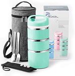 Lille Home 1380ml Stackable Stainless Steel Thermal Compartment Lunch Box, 3-Tier Insulated Bento/Food Container with Upgraded Lunch Bag, Portable Cutlery Set and 3 Extra Silicone Seals