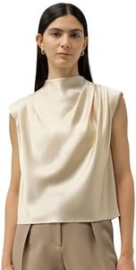 LilySilk Womens Silk Blouse Ladies High Neck Top Pleated Design(Gravel Gold,S)