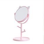 pepplo Tabletop Cat Shape Makeup Mirror Shaving Mirror, Free Standing Table Vanity Mirror On Stand With Rotation (1Pcs, Pink) Round, Framed