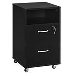 Yaheetech Filing Cabinet Mobile Letter Size File Storage Organizer Large Lateral File Cabinet with 2-Drawer and 1-Open Shelf Vintage Printer Stand for Home and Office Black