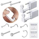 Suskriyocic 2 Pack Nose Piercing Kit with 6 Pcs Studs Disposable Sterile Safety Gun Tools Painless Self Ear Tool for Girls Boys Women Men ​(8PCS Kit), White