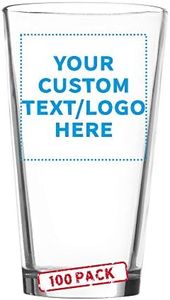 Custom Arc Pint Glass 16 oz. Set of 100, Personalized Bulk Pack - Beer Glasses, Heavy Duty Drinkware - Clear