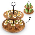 Honitra Deviled Egg Platter, 22 Holes Deviled Egg Tray for Deviled Eggs, Double Layer Deviled Egg Holder & Cupcake Stand, Wooden Deviled Egg Platter & Deviled Egg Plate for Thanksgiving, Christmas