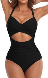 MAIABLEAU Women Push Up High Waisted Bathing Suit Retro Padded Swimsuit Plus Size Swimwear Black L