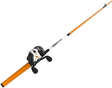 Zebco Roam Spincast Reel and Fishing Rod Combo, 6-Foot 2-Piece Fiberglass Fishing Pole with ComfortGrip Handle, QuickSet Anti-Reverse Fishing Reel, Pre-Spooled with 10-Pound Zebco Line, Orange