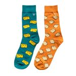 THELA GAADI Pure Cotton Printed Funky Socks for Men & Women (Pack of 2) | Unisex, Crew Length | Bread & Cheese Printed Socks | Odour Free, Breathable, Adaptive Fit