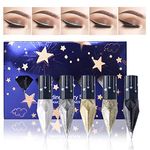 5PCS Erinde Glitter Eyeliner Liquid Set, Metallic Shimmer Eyeshadow, Silver Gold Diamond Eye Liner Stick, Long Lasting Glow Eyeliner Eye Shadow, Ideal Christmas Makeup Gift (Starry Sky)