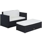 Outsunny 2 Pieces Patio Furniture Set, Wicker Loveseat Ottoman Set Outdoor Rattan Sofa Table Set with Cushion