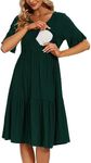 Smallshow Women's Maternity Nursing Dress Ruffle Short Sleeve Breastfeeding Clothes, Deep Green, X-Large