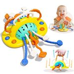 Montessori Silicone Pull String Toys, High Chair Toys with Suction Cup, Baby Travel Toy for 1 Year Old, Fine Motor Skill Activity Toys, UFO Sensory Toy for Toddlers Boy Girl 6 12 18 Months Gifts