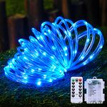 JMEXSUSS 100 LED Blue Battery Operated Rope Lights Outdoor Waterproof, 33ft 8 Modes Battery Christmas Lights, Battery Powered String Lights with Remote for Trampoline Camping Canopy Tent Deck Decor