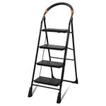 TNT The Next Trend Cameo 4 Step Heavy Duty Foldable Step Ladder with Anti-Skid Shoes and Extra Strong Wide Steps (Black)