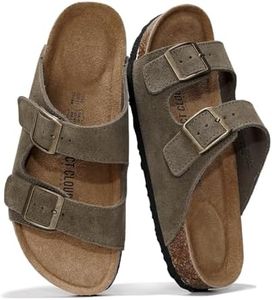 Project Cloud Genuine Leather Flat Sandals Beach Essentials Womens Sandals Memory Foam Vacation Essentials Slides for Women Footwear (Venita, olivsu, 9)