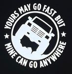 Cartat2s Yours May Go Fast But Mine Can Go Anywhere Vinyl Decal | 5 X 5 inches WHHITE | Fits 4X4 Cars Trucks SUV RV Jeep | Window Sticker |