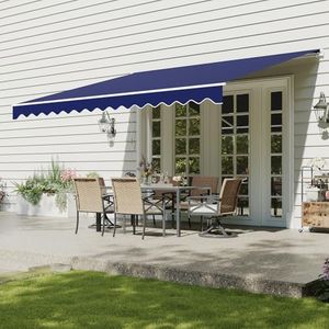 Aoxun Manual Retractable Awning for Outside 12x10 FT Outdoor Patio Sun Shades Canopy with Crank Handle Waterproof Polyester PA Coated Fabric for Backyard Deck Window Blue