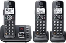 Panasonic DECT 6.0 Expandable Cordless Phone System with Answering Machine and Call Blocking - 3 Handsets - KX-TGE633M (Metallic Black)