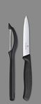 Victorinox Swiss Made Stainless Steel Swiss Classic Kitchen Knife Set (2 Pcs) Straight Edge 10 cm and Universal Peeler, Black, Kitchen Tools and Items | CB.7.6075.03