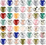 72 Pcs Natural Heart Shaped Crystal Stones 0.8 Inch Worry Stones Bulks Assorted Heart Palm Pocket Healing Carved Love Heart Stones Mini Heart Gemstone Decor for Witchcraft Meditation (Retro Style)