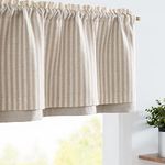 jinchan Striped Valance Curtain Blackout Kitchen Valance for Windows Pinstripe Valance for Living Room 16 Inch Double Layer Farmhouse Window Valance Overlay Valance Rod Pocket 1 Panel Taupe on Beige