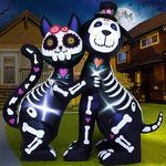 Funflatable 6 FT Halloween Inflatables Skeleton Black Cat and Dog Day of The Dead Outdoor Decorations, Inflatable Halloween Blow Up Yard Decorations with Built-in LED Lights for Yard Lawn Garden Decor