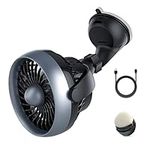 Portable Car Fan with Suction Cup and 4 Speeds, Bonus Aroma Function, USB Dashboard Cooling Air Circulator Fan for Sedan SUV RV Auto Vehicles Home, Window, Windshield, Wall, 4.92 ft, 5V, Quiet