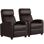 Yaheetech Recliner Armchair Single Padded PU Leather Seat Sofa Lounge Home Living Room Theater Adjustable Leg Rest and Reclining Functions 2PCS Brown