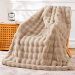 BENVWE Faux Fur Throw Blanket Fleece Bubble Blanket, Soft,Cozy and Thick Blanket Plush Fluffy Blanket for Couch Chair Bed 51x63 Inches Beige