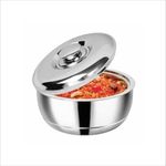 Signoraware 1600ml Double Wall Stainless Steel Belly Shape Casserole, Insulated Thermal Serving Bowl, Elegant Hot Pot Food Warmer, Self Locking Press Lid, Hot Food Upto 8 Hour (Silver)