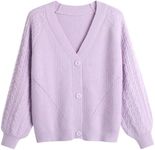 GABERLY Button Down Thickened Sweaters V Neck Open Front Loose Oversized Cardigans Knit Outwear for Women, Light Purple, Large