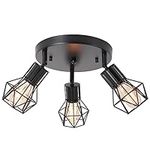 BANGANMA 3-Light Flush Mount Ceiling Light Fixture, Industrial Kitchen Light Fixtures Ceiling, E26 Black Farmhouse Ceiling Light Fixture Black for Dining Room Hallway Porch