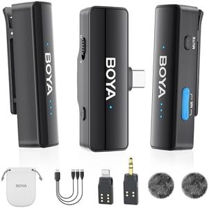 BOYALINK 2 Upgrade Wireless Lavalier Microphone for iPhone15/16 Camera Android Phone,300M Los Range, 9H Battery Life,Switchable Mono/Stereo 3-in-1 Clip on Lapel Mics for YouTube Facebook(TX+TX+RX)