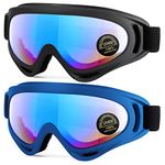 EasYoung 2-Pack Ski Goggles, Compatible Snowboard Goggles for Kids, Teens, Youth, Boys, Girls, Men and Women, Motorcycle Goggles, Wind Resistance Goggles