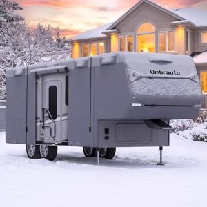 Umbrauto 5th Wheel RV Cover Fits 40-44ft Travel Trailer Motorhome, Extra-Thick Windproof Camper Cover with 6 Gutter Cover Adhesive Repair Patches, Ladder Cover