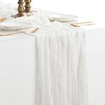 BESBESME Cheesecloth Table Runner,Large Gauze White Table Runner 10ft Cheesecloth Table Cloth for Wedding Party Bridal Shower Boho Table Decor 35x120 Inch，6PCS