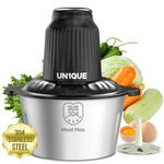 UN1QUE Electirc Chopper for Kicthen, Meat Grinders, 2 Speed Modes, One Touch Operation, 304 Stainless Steel Bowl Food Processor with Egg Whisk & Egg Beater, for Vegetables, Meat, Onion, Garlic (Black)