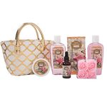 Draizee Spa Basket For Women 6 PCs Spa Gift Bag w/ Refreshing British Rose Scent Luxury Set Includes Shower Gel, Bubble Bath, Body Butter, Bath Salt & Oil Perfect Christmas Gift Idea for Wife, Mom