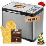 Bread Maker Machines 19-in-1 KITCANIS, 2.2LB Large Bread Machine, Stainless Steel Breadakers with Nonstick Pan, 15H Timer&1H Keep Warm, 650W Sourdough Maker with 3 Crust Shades& Colors (Extra Large)