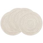 SHACOS Round Braided Placemats Set of 4 Washable Table Placemats Cotton Polyester Place Mats 15 inch Circle Table Mats for Holiday Party (Ivory, 4)
