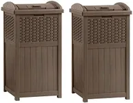 Suncast GHW1732 15.75" x 16" x 31.6" Trashcan Hideaway Outdoor Commercial 33 Gallon 31.6" Resin Garbage Waste Bin with Lid in Brown for Garage, 2 Pack